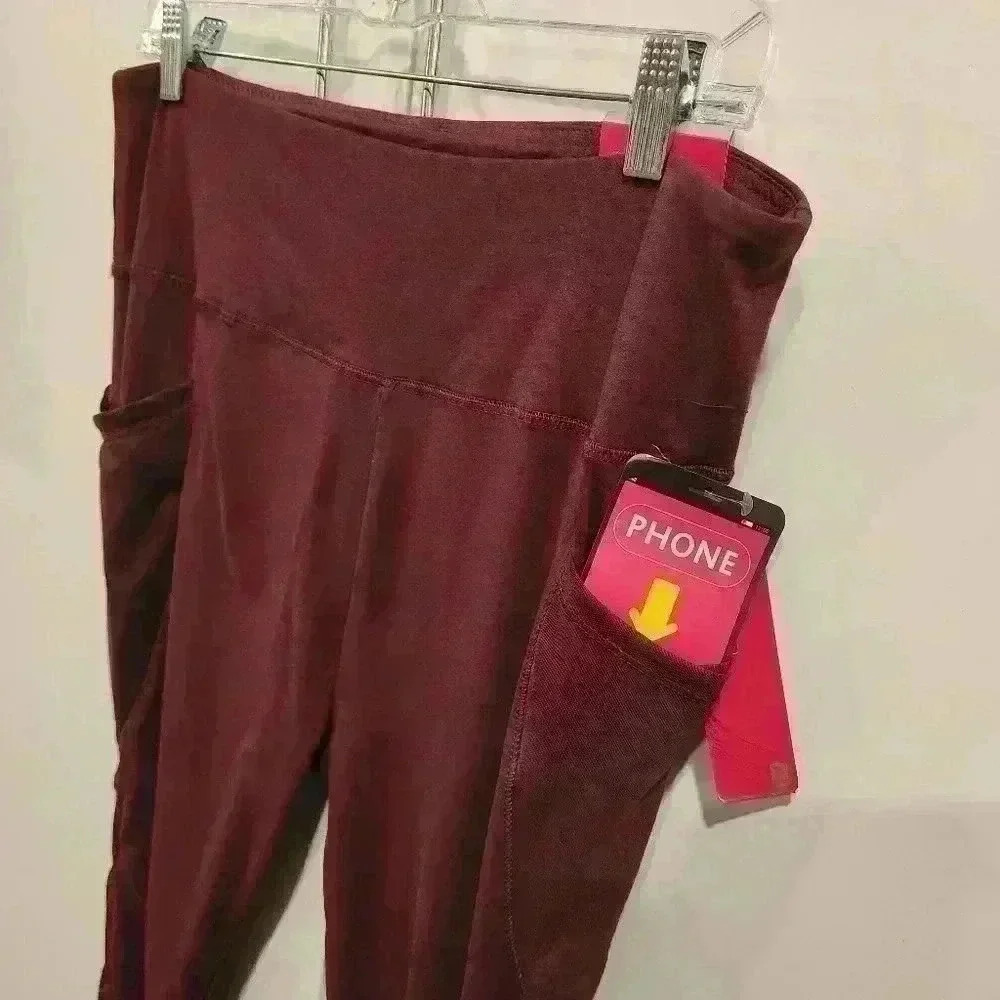 Shosho Leggings Womens Butt Sculpting Sport Burgundy Strappy Side Stretch NWT
